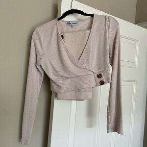 Almost Famous Cream Ribbed Wrap Top